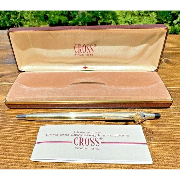 Vintage Cross‎ 10K Gold Filled Ballpoint Pen Blue Jewel Figural Clip W Box