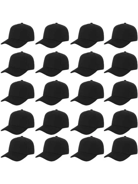 20-Pack Solid Baseball Caps - DIY Craft, Breathable, Adjustable Fit, Unisex