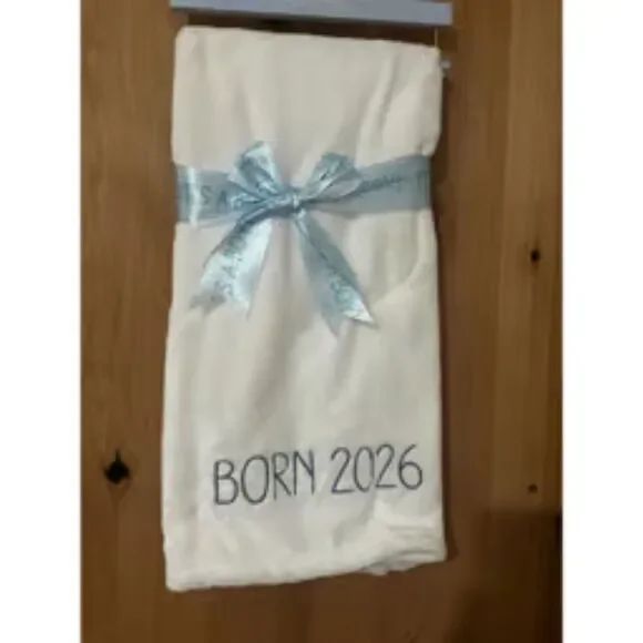 Logan & Lilly Born in 2026 White Baby Blanket with Pink Embroidery 30
