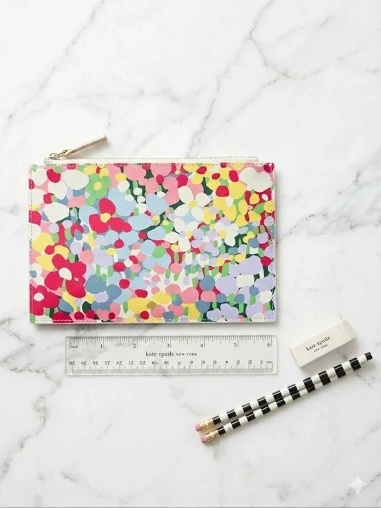 Kate Spade New York Floral Zippered Pencil Pouch Pencil Case Set With Ruler