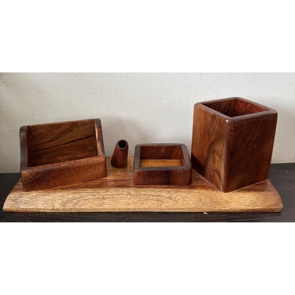 Wooden Handmade Desktop Organizer Cards‎ Pencils Change Holder