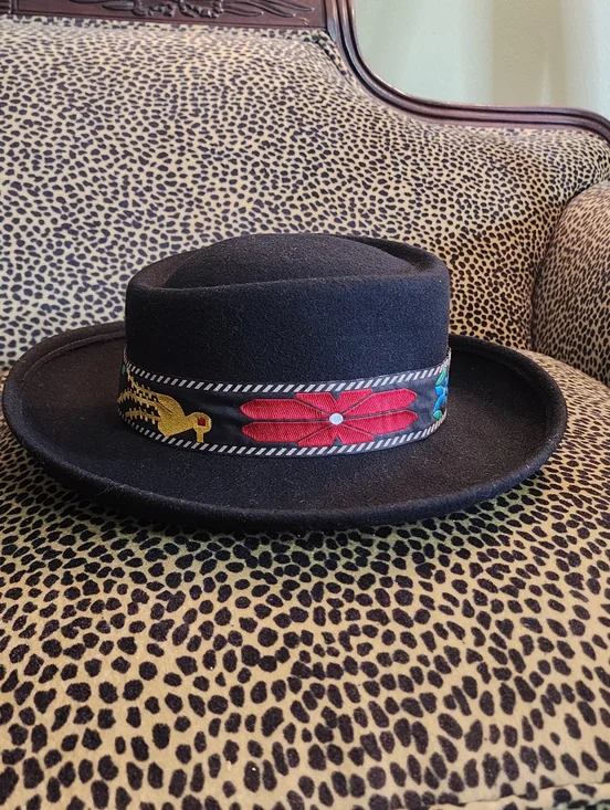 Womens Black Hat Embroidered Band Wool Felt‎ Western Cowgirl Aztec WPL 4384 USA