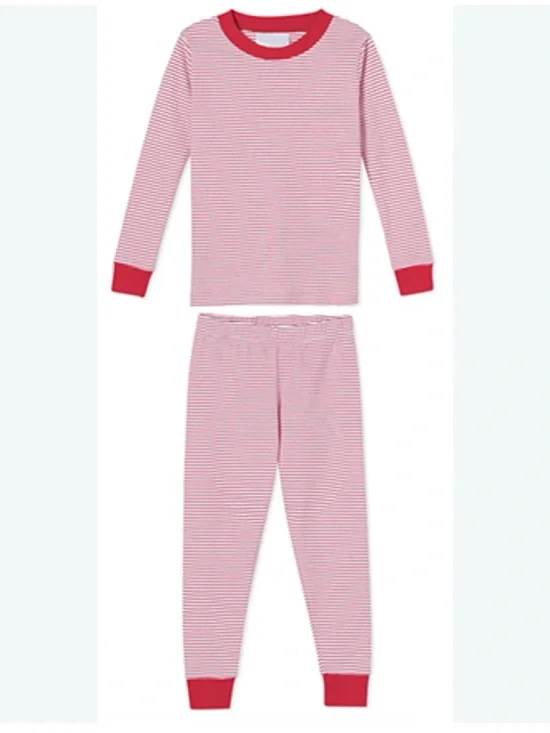 LAKE Pajamas Kids’ Red Stripe Pajama Set - Classic Long Sleeve & Pant, Size 6