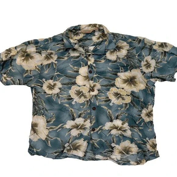 Sunny Island Hawaii Mens XL Blue Hibiscus Floral Rayon Aloha Camp Shirt‎ Summer