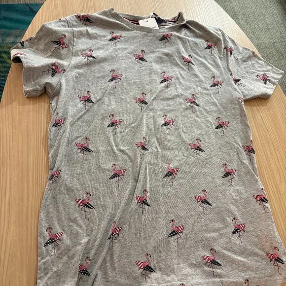Denim & Flower Ricky Singh Flamingo Surfboard Print T Shirt Large NWT NEW Gray