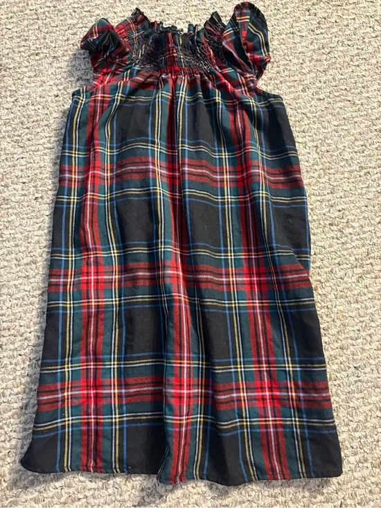 Crewcuts Red, Black & Blue Plaid Smocked Sleeveless Nightgown, Size M 8-9