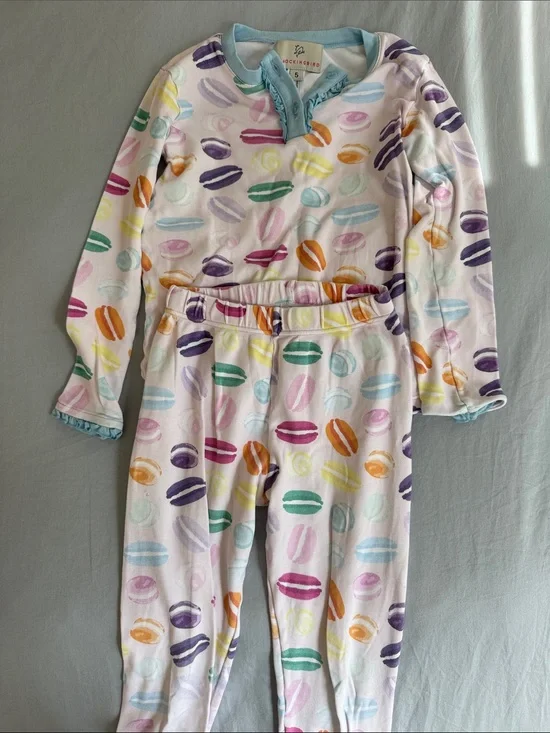 Macaron Print Long Sleeve Pajama Set in Pink - Kickee Pants