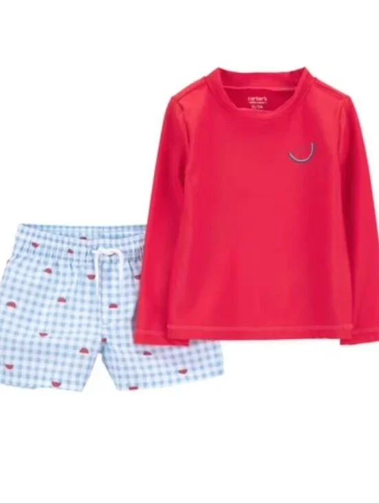 Child of Mine by Carter's Watermelon Rash Guard Swimsuit 2-Piece Set Size 18 Mos