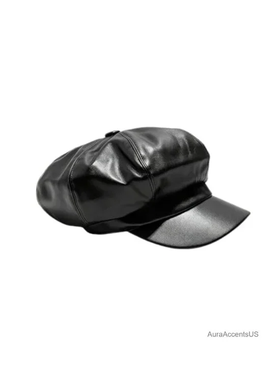 Women's PU Leather Newsboy Cap Adjustable 8-Panel Lightweight Breathable