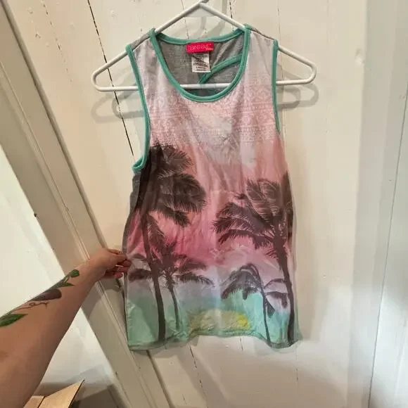 Saint Eve Kids’ Palm Tree Beach Sunset Sleeveless Nightgown Girls’ Large (14)