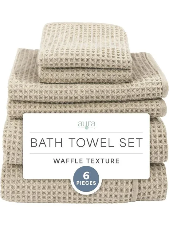 Cozy Beige Waffle Bath Towel Set - 6 Soft, Absorbent Towels for Spa-Like Luxury