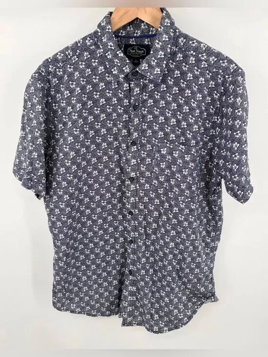 Nat Nast floral button down pocket short sleeve cotton shirt men’s L vacation