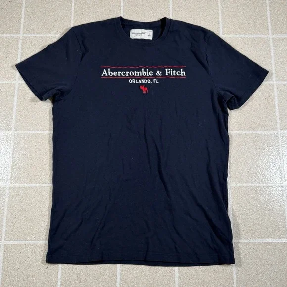 VTG Y2K Abercrombie & Fitch T-Shirt Mens L Muscle Navy Blue Red Embroidered