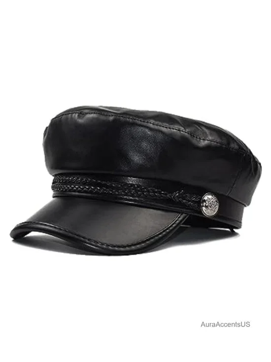 PU Leather Fiddler Cap Newsboy Hat Adjustable Visor Beret All Seasons