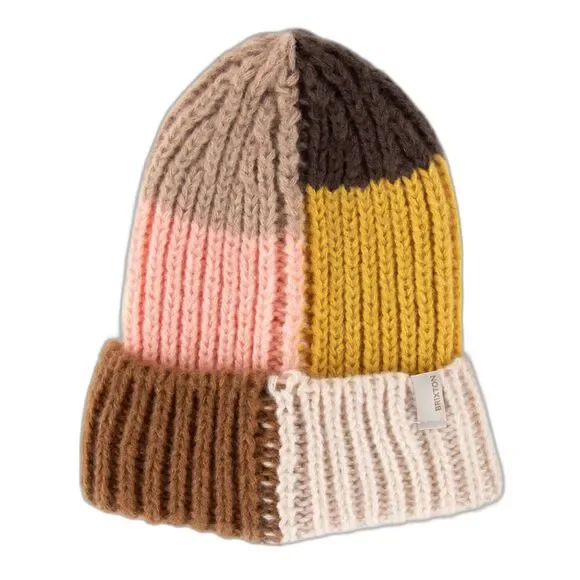 Brixton Fiona Womens Beanie Color Block Brown Pink Yellow Brown Winter Snow