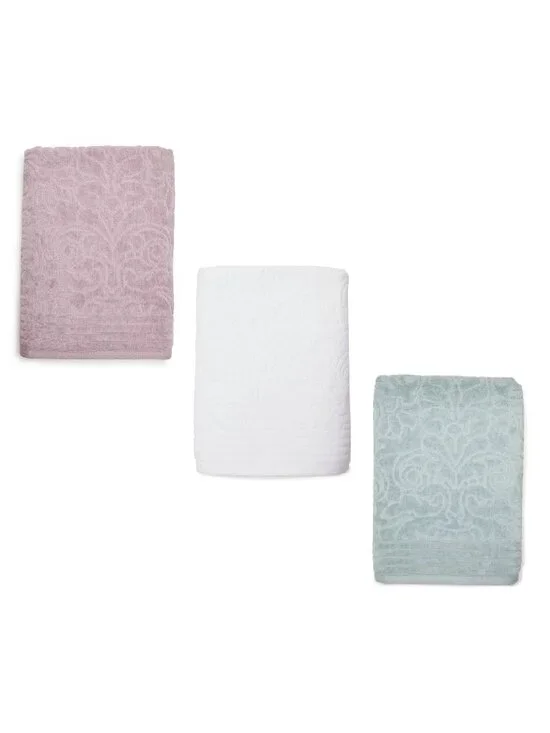 3 new Broyhill Jacquard-Pattern Textured Velour 100% Cotton Bath Towels