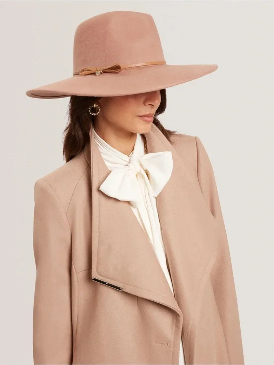 Ted Baker Abbiiio Bow Wool Wide-Brim Felt Fedora in Dark Brown