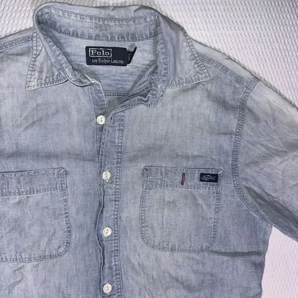 Vintage 90s/Y2K Polo Ralph Lauren Workwear Denim Utility Shirt Size Small Blue