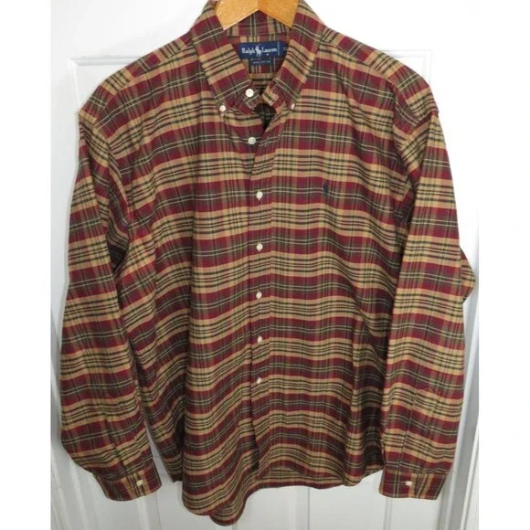 Polo Ralph Lauren Tartan Plaid Oxford Cloth Button Down Shirt Blue Pony XL