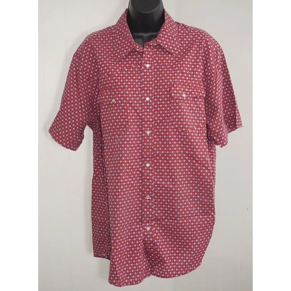 Wrangler Large Wrancher Red Geometric Print Short Sleeve Western Shirt