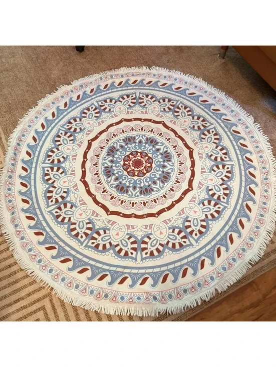 Bohemian Mandala Round Beach Towel Fringe Tassel Picnic Blanket Roundie 60