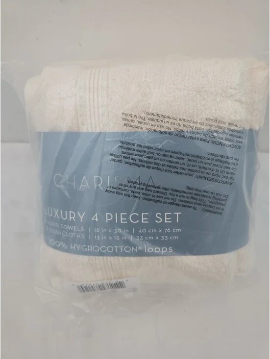 Charisma 100% Hygrocotton Ivory 4-Piece Towel Set Hand Towels Washcloths