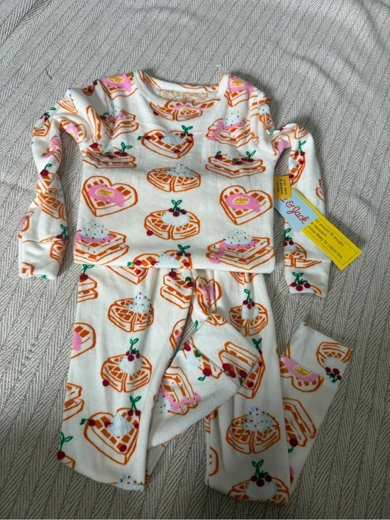 Cat & Jack Cream Waffle and Cherry Print Pajama Set - Pink & Orange