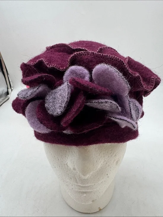 Platania Womens Floral Wool Beret - Purple - Made in Italy