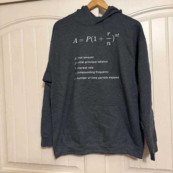 Compound Interest Formula Graphic Hoodie Hooded Sweatshirt Men's Large Dark Grey