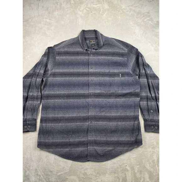 Woolrich Flannel Shirt‎ Mens 3XL Gray Striped Long Sleeve Button Down Outdoor