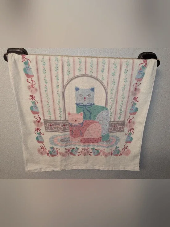 Vintage 80s Fieldcrest St. Marys Country Cat Towels - 2 Towels