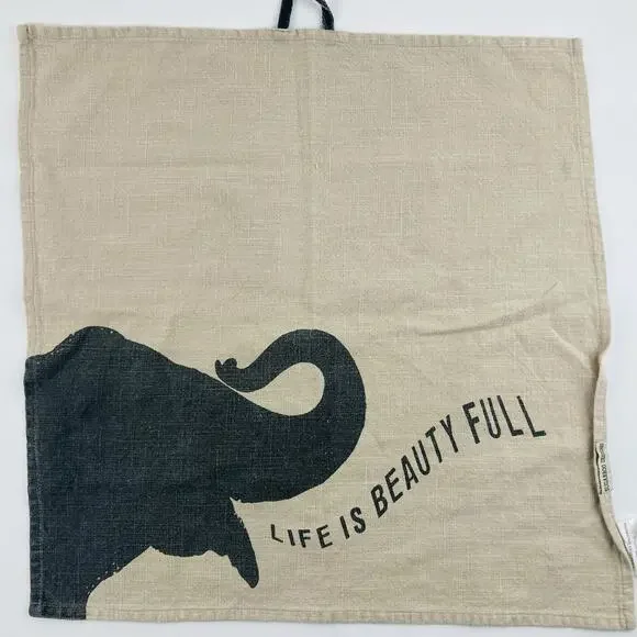 SUGARBOO DESIGNS Natural Cotton Tea Towel Elephant Tan Life Beautiful Wall Hangi