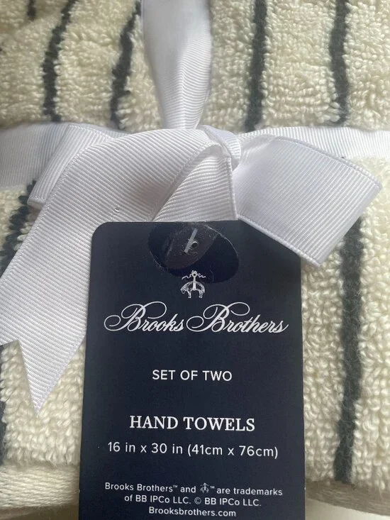 Brooks Brothers Hand Towels Luxury Cotton Thick White Navy Striped Set of 2