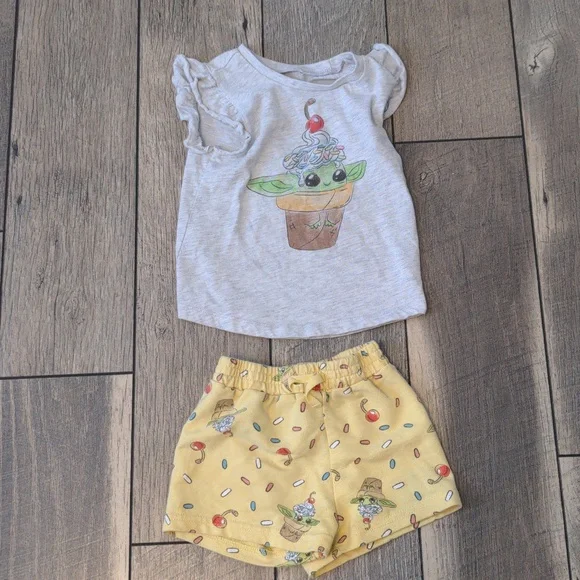 Star Wars Baby Yoda Grogu Pajamas 4T Toddler Girl PJ Set Yellow Green VGUC