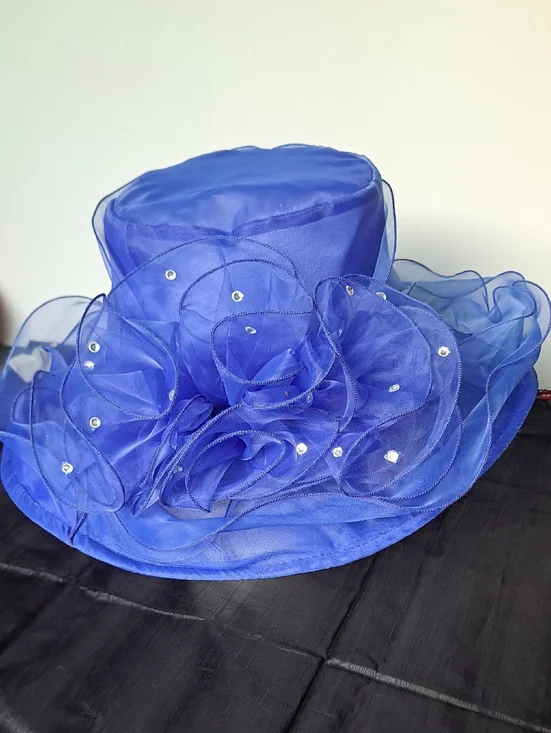 Elegant Royal Blue Women's Dress Hat with Organza Rosettes