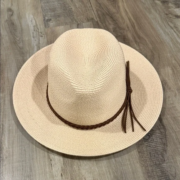 Women’s Cream Straw Fedora Hat with Brown Braided Band