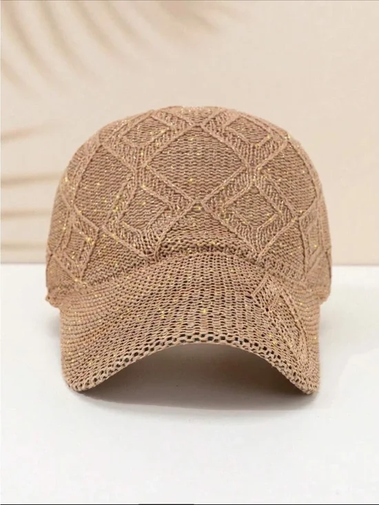 Stylish Beige Knit Baseball Cap with Subtle Metallic Threads