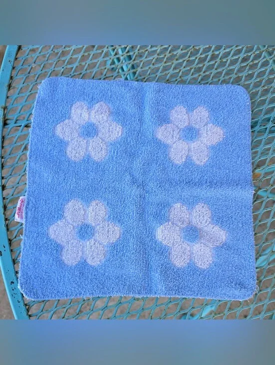 St. Mary's Blue & White Floral Textured Washcloth 11x11 Cotton Blend Made USA