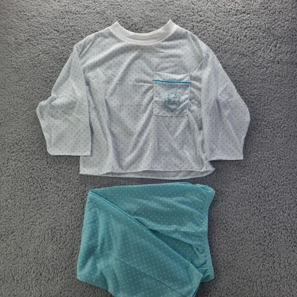 Vintage Pajama Party Kids Size 6 Polka Dot 2pc Pajama Set Blue 90s USA
