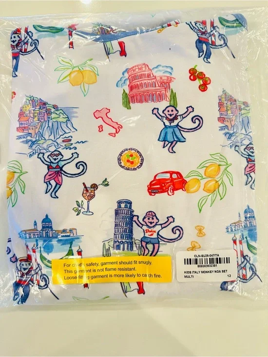 Kids Roller Rabbit Italy Monkey Print Pajama Set - Multicolor
