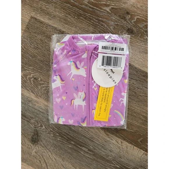 Little Sleepies Sienna's Unicorns Bamboo Viscose Zippy Purple 3-6 Months NEW #4