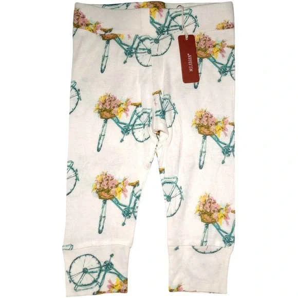 Milkbarn White Bicycle Baby Girl‎ Pants 6 9 12 Mos Rayon From Bamboo Soft Bike