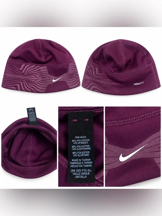 Nike Fit Running Beanie Hat Purple Plum Reflective Swoosh One Size Stretch