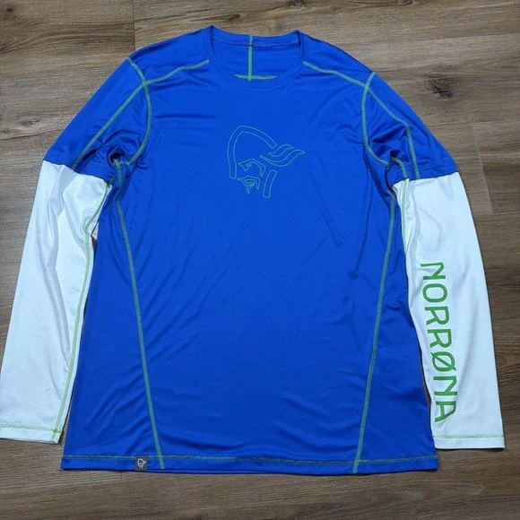 Norrona Men's XL /29 Tech Shirt Long Sleeve Ionic Blue Green White