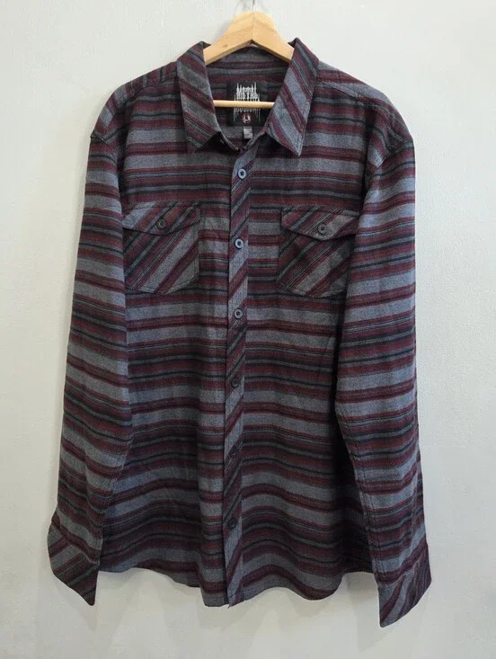 Metal Mulisha 2-Stroke Woven Long Sleeve Stripe Flannel Shirt Cotton Men's XXL