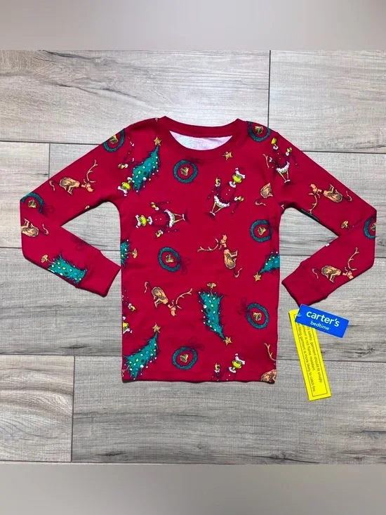 Carter’s Boys‎ The Grinch Dr Seuss Printed Christmas Pajama Top Size 6 Red
