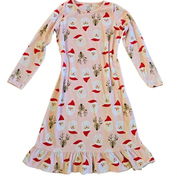 Carters Girls Pink Christmas Pajama Dress‎ Santa Rudolph Fleece Nightgown 12-14A