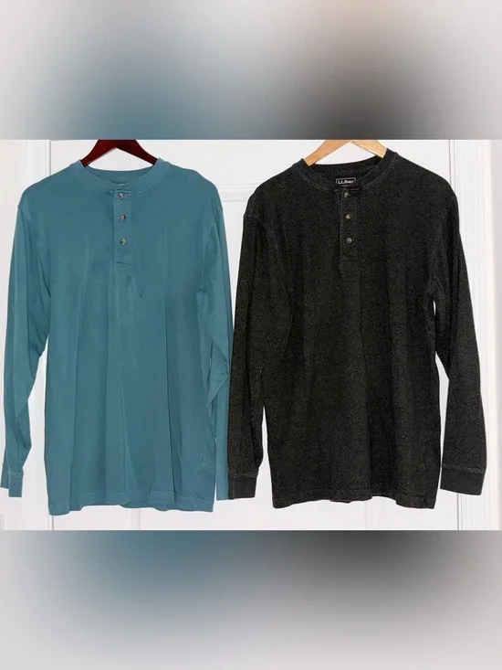 LL Bean Mens M Tall Carefree Unshrinkable Tee Traditional Fit L-Sleeve Henley