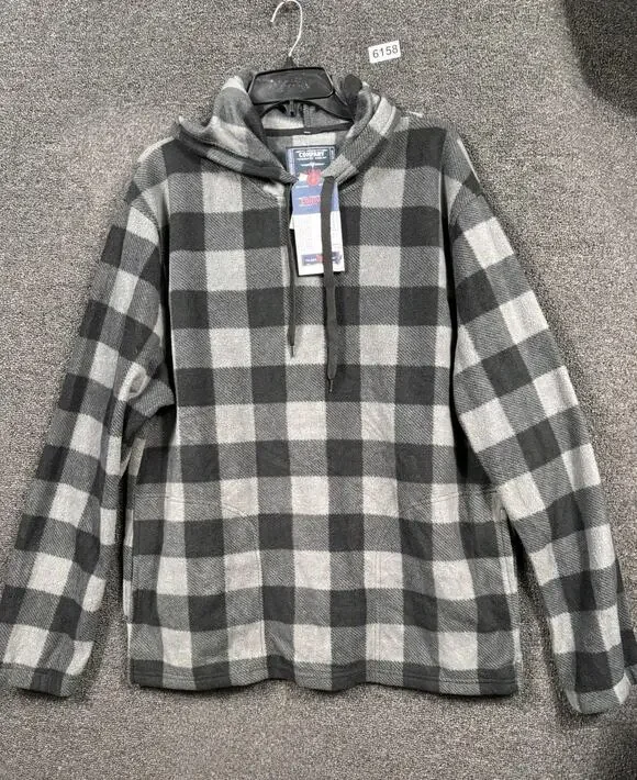 Company Eighty One Hoodie Mens XL Gray Buffalo Plaid Fleece Pullover C39HD009