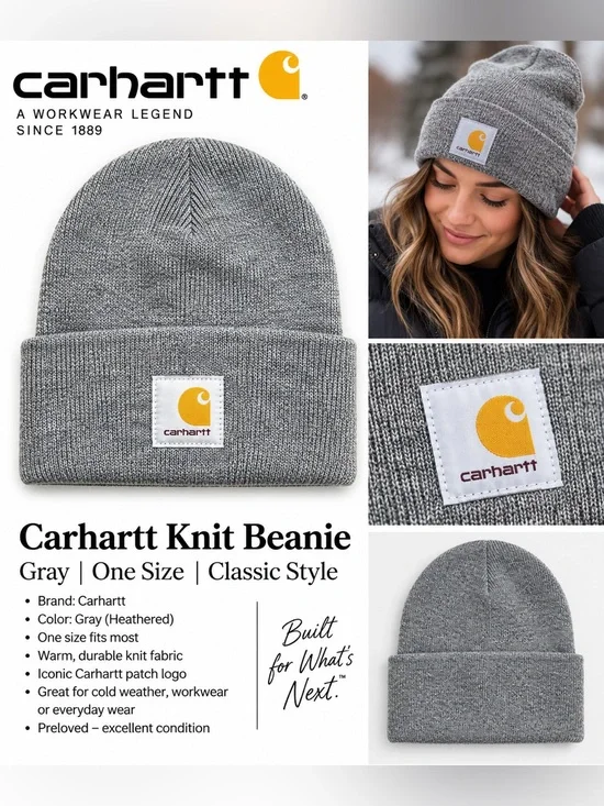 Carhartt Gray Heather Knit Cuffed Beanie Watch Hat Logo One Size